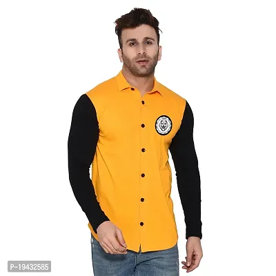 Tfurnish Yellow Cotton Blend Solid Long Sleeves Casual Shirts For Men