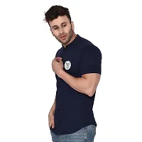 Tfurnish Navy Blue Cotton Blend Solid Short Sleeves Casual Shirts For Men-thumb2