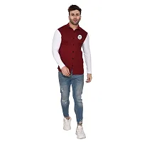Tfurnish Maroon Cotton Blend Solid Long Sleeves Casual Shirts For Men-thumb3