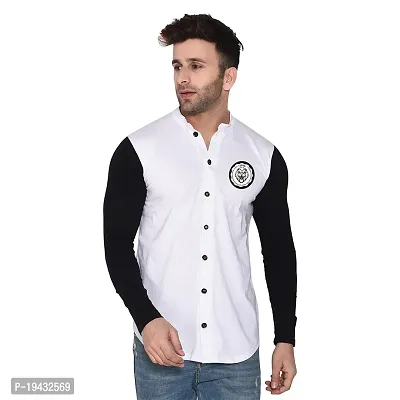 Tfurnish White Cotton Blend Solid Long Sleeves Casual Shirts For Men