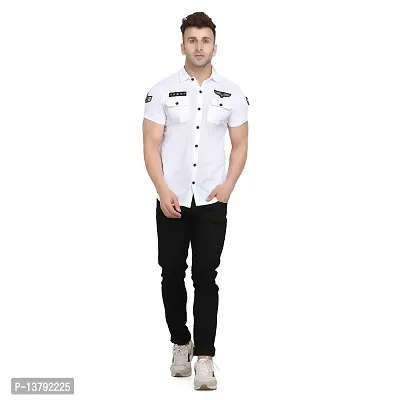 Men's Short Sleeves Spread Shirt (White)_S-thumb4