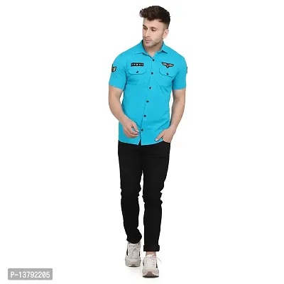 Men's Short Sleeves Spread Shirt (Turquoise)_S-thumb4