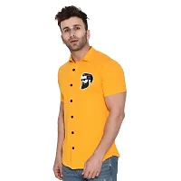 Tfurnish Yellow Cotton Blend Solid Short Sleeves Casual Shirts For Men-thumb2