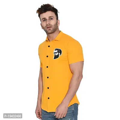 Tfurnish Yellow Cotton Blend Solid Short Sleeves Casual Shirts For Men-thumb3