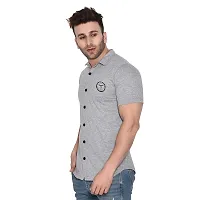 Tfurnish Silver Cotton Blend Solid Short Sleeves Casual Shirts For Men-thumb2