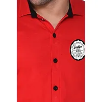 Tfurnish Red Cotton Blend Solid Long Sleeves Casual Shirts For Men-thumb4