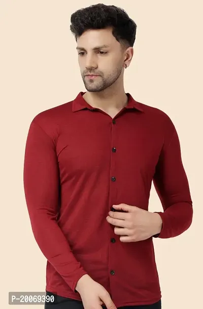 Tfurnish Maroon Cotton Blend Solid Long Sleeves Casual Shirts For Men-thumb0