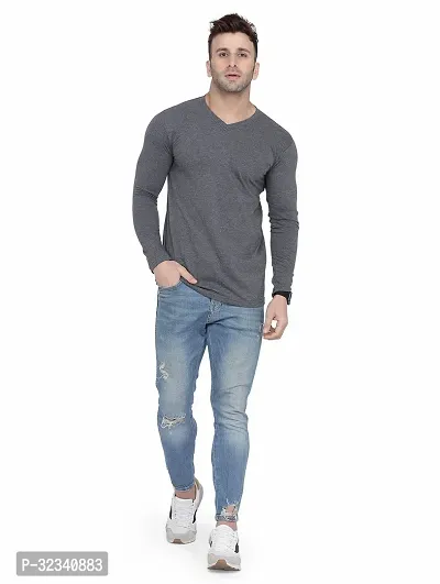 Stylish Cotton Blend Grey Solid Tees For Men-thumb5