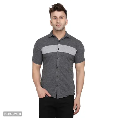 Men's Short Sleeves Spread Shirt (Grey)_S