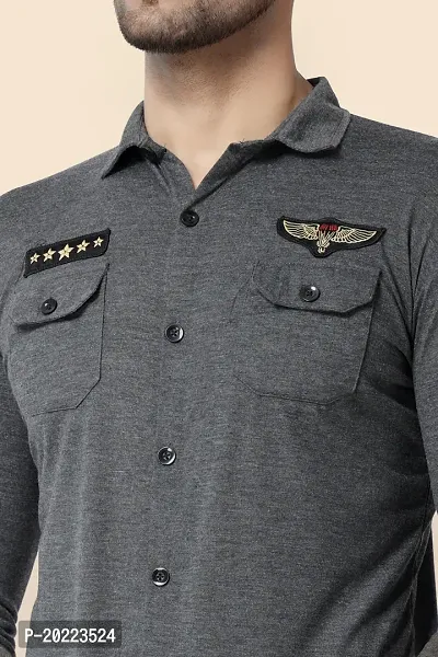Men's Long Sleeves Spread Collar Shirt (Grey)_S-thumb3