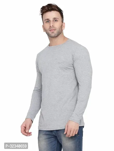 Stylish Cotton Blend Silver Solid Tees For Men-thumb3