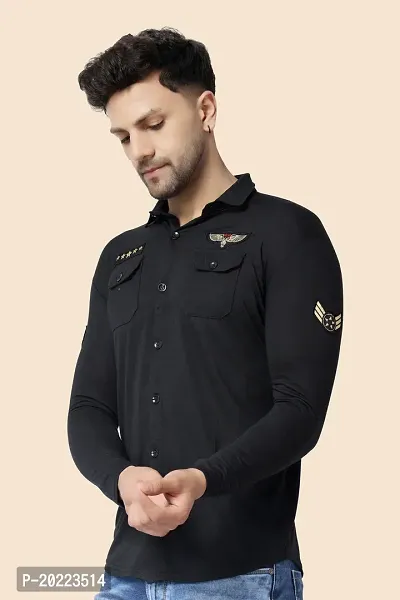 Men's Long Sleeves Spread Collar Shirt (Black)_S-thumb3