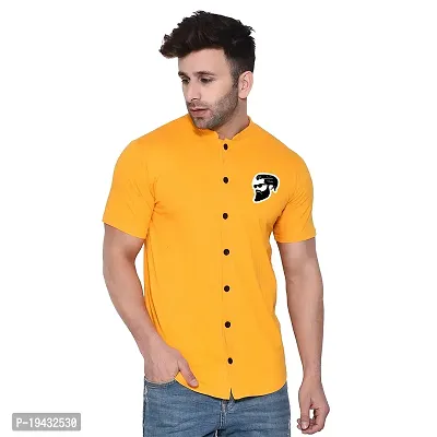 Tfurnish Yellow Cotton Blend Solid Short Sleeves Casual Shirts For Men