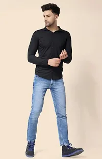 Tfurnish Black Cotton Blend Solid Long Sleeves Casual Shirts For Men-thumb3