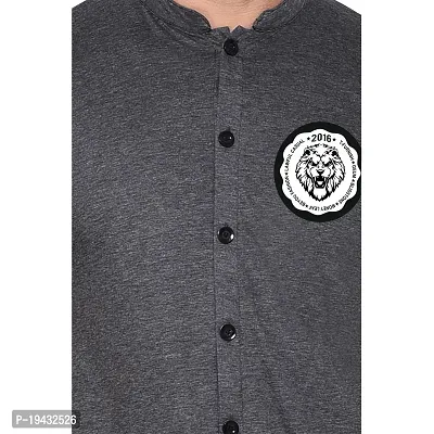 Tfurnish Grey Cotton Blend Solid Short Sleeves Casual Shirts For Men-thumb5
