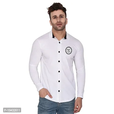 Tfurnish White Cotton Blend Solid Long Sleeves Casual Shirts For Men