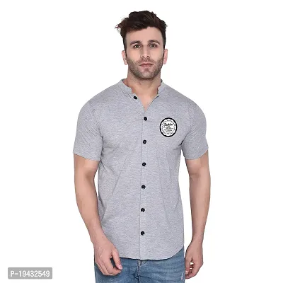 Tfurnish Silver Cotton Blend Solid Short Sleeves Casual Shirts For Men