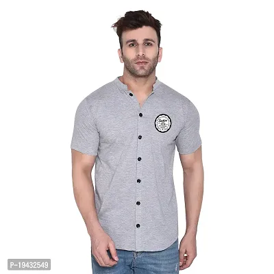 Tfurnish Silver Cotton Blend Solid Short Sleeves Casual Shirts For Men-thumb0