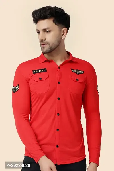 Men's Long Sleeves Spread Collar Shirt (Red)_S