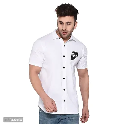 Tfurnish White Cotton Blend Solid Short Sleeves Casual Shirts For Men