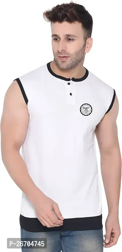 Stylish Cotton Blend White Solid Tees For Men-thumb0