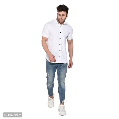 Tfurnish Men's Short Sleeves Spread Collar Shirt (White)_S-thumb5