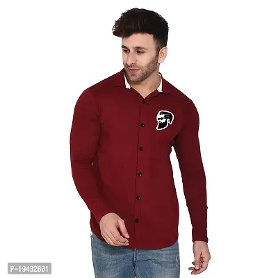 Tfurnish Maroon Cotton Blend Solid Long Sleeves Casual Shirts For Men