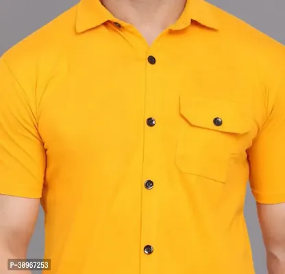 Stylish Yellow Cotton Blend Solid Casual Shirt For Men-thumb4