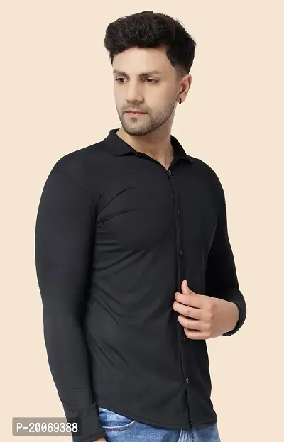 Tfurnish Black Cotton Blend Solid Long Sleeves Casual Shirts For Men-thumb3