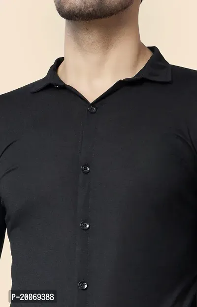 Tfurnish Black Cotton Blend Solid Long Sleeves Casual Shirts For Men-thumb5