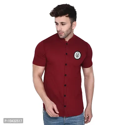 Tfurnish Maroon Cotton Blend Solid Short Sleeves Casual Shirts For Men-thumb0