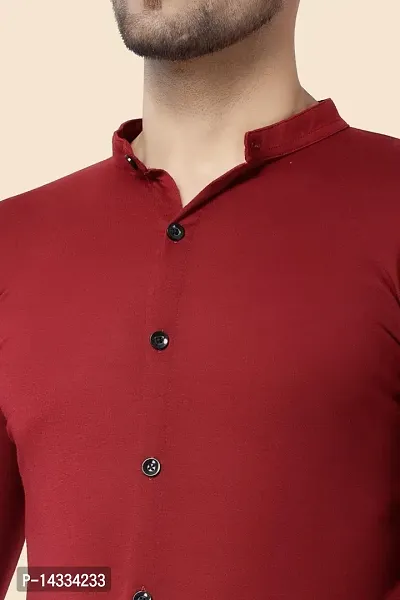Men's Long Sleeves Mandarin Shirt (Maroon)_S-thumb4
