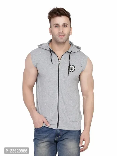 Men's Sleeveless Hooded Tees ( Silver )_S