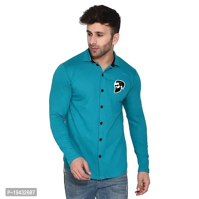 Tfurnish Turquoise Cotton Blend Solid Long Sleeves Casual Shirts For Men-thumb0