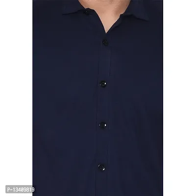 Tfurnish Men's Short Sleeves Spread Collar Shirt (Navy Blue)_S-thumb4