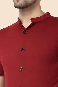 Men's Short Sleeves Mandarin Shirt (Maroon)_S-thumb3