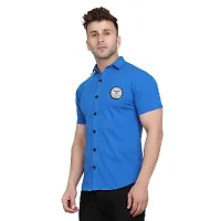 Tfurnish Blue Cotton Blend Solid Short Sleeves Casual Shirts For Men-thumb2