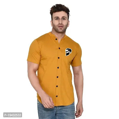 Tfurnish Gold Cotton Blend Solid Short Sleeves Casual Shirts For Men-thumb0