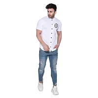 Tfurnish White Cotton Blend Solid Short Sleeves Casual Shirts For Men-thumb3