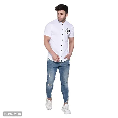 Tfurnish White Cotton Blend Solid Short Sleeves Casual Shirts For Men-thumb4