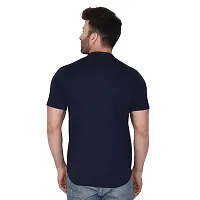 Tfurnish Navy Blue Cotton Blend Solid Short Sleeves Casual Shirts For Men-thumb1