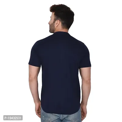 Tfurnish Navy Blue Cotton Blend Solid Short Sleeves Casual Shirts For Men-thumb2