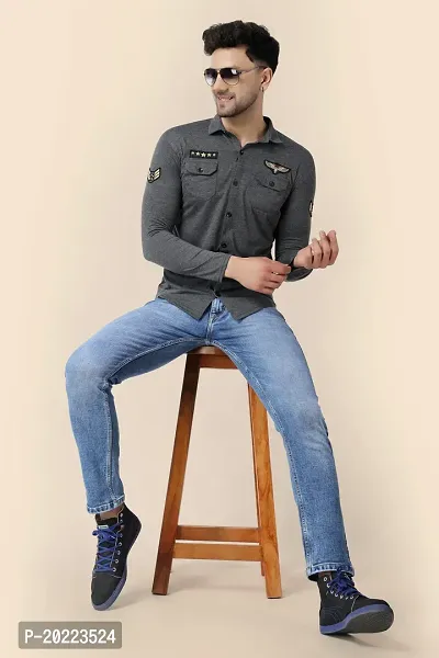 Men's Long Sleeves Spread Collar Shirt (Grey)_S-thumb5