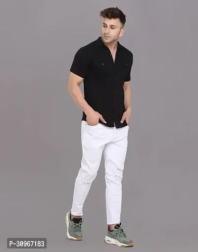 Stylish Black Cotton Blend Solid Casual Shirt For Men-thumb4