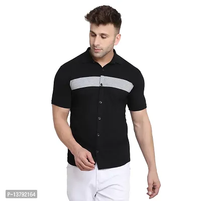 Men's Short Sleeves Spread Shirt (Black)_S-thumb3
