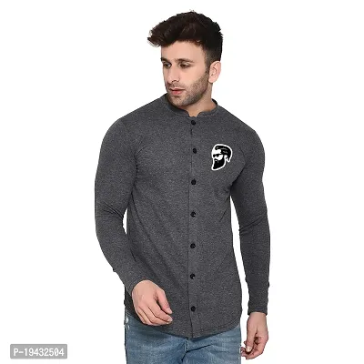 Tfurnish Grey Cotton Blend Solid Long Sleeves Casual Shirts For Men