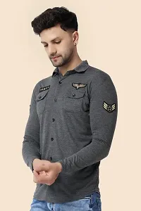 Men's Long Sleeves Spread Collar Shirt (Grey)_S-thumb1