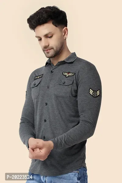 Men's Long Sleeves Spread Collar Shirt (Grey)_S-thumb2