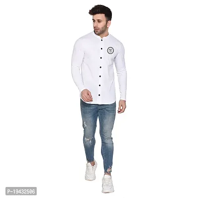 Tfurnish White Cotton Blend Solid Long Sleeves Casual Shirts For Men-thumb4