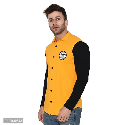 Tfurnish Yellow Cotton Blend Solid Long Sleeves Casual Shirts For Men-thumb3